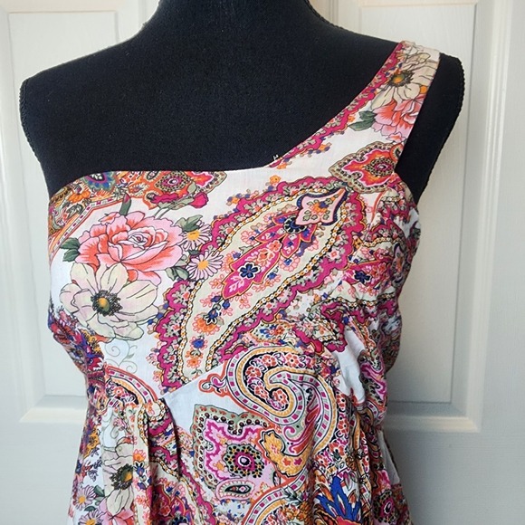 OndadeMar M Mini Dress One Shoulder Boho Paisley Festival Concert Prairie Resort - Picture 3 of 12